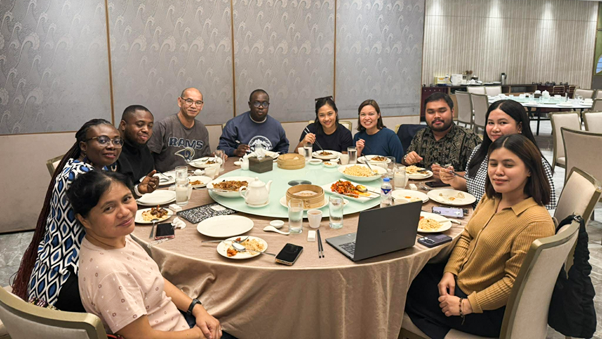 A group of people at a dinner table